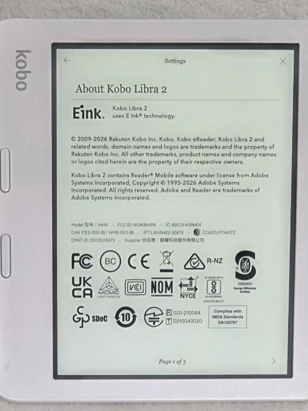 Kobo Libra 2 - 32GB eReader in White Like New Condition